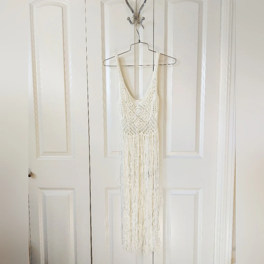 NWT Fringe Boho Festival Crochet‎ Top or Swim Cover Size Small Hippie 70s Style